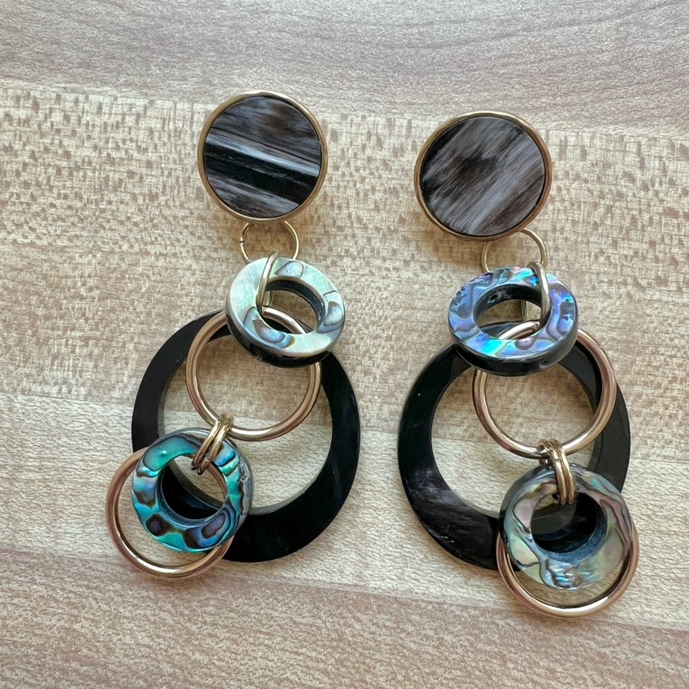 Akola for Neiman Marcus horn and abalone statement earrings
